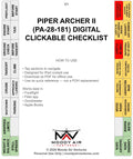 PIPER ARCHER II (PA-28-181) DIGITAL CLICKABLE CHECKLIST