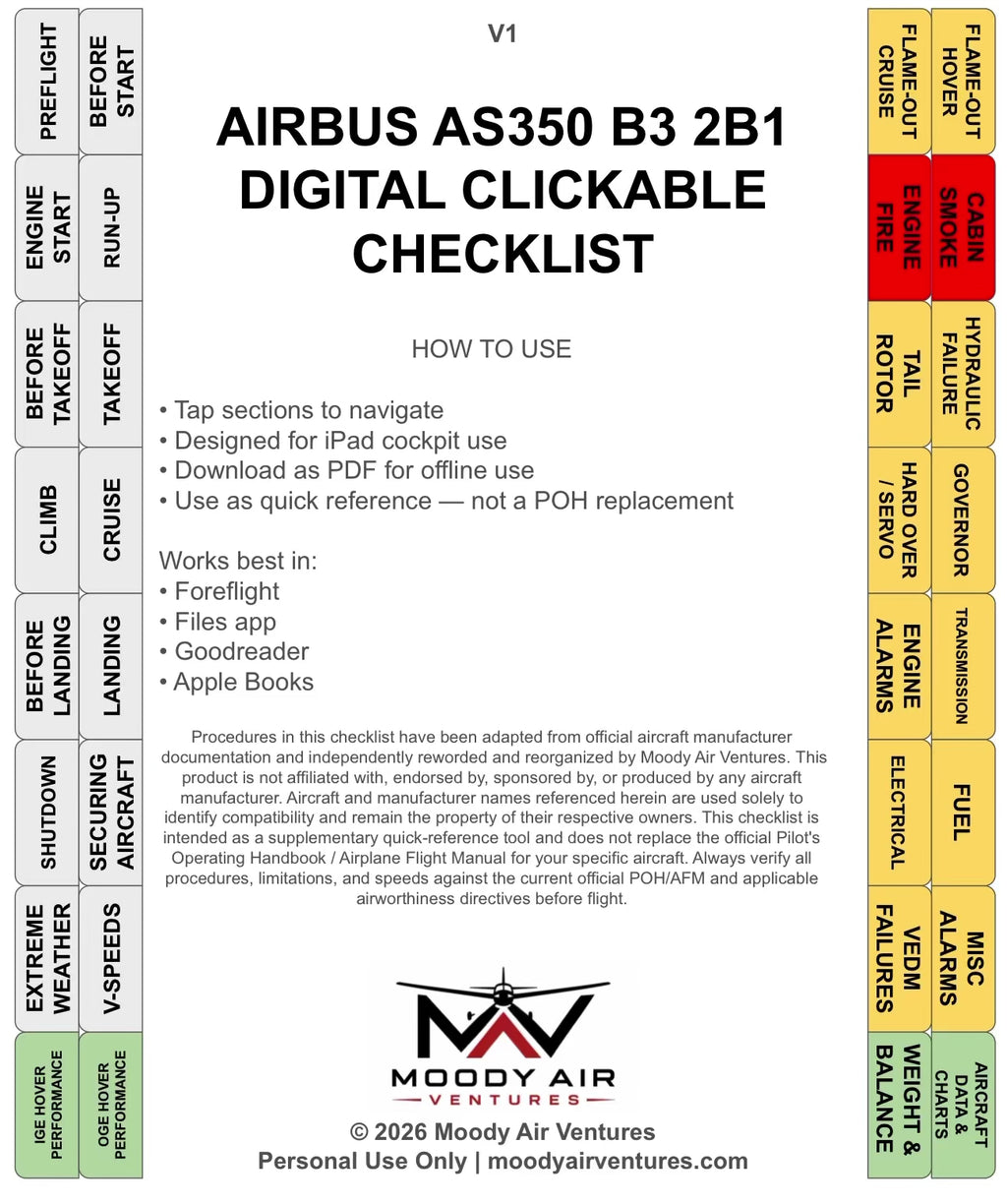 AIRBUS AS350 B3 2B1 DIGITAL CLICKABLE CHECKLIST